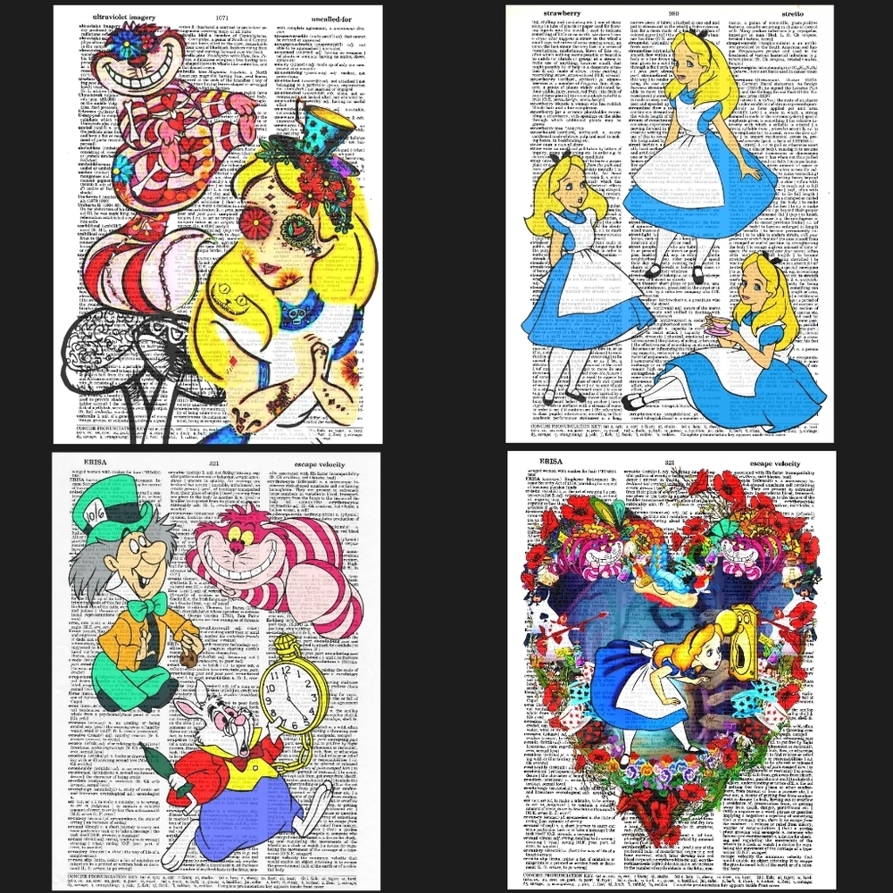 Alice in Wonderland Book Page Art Print Bundle